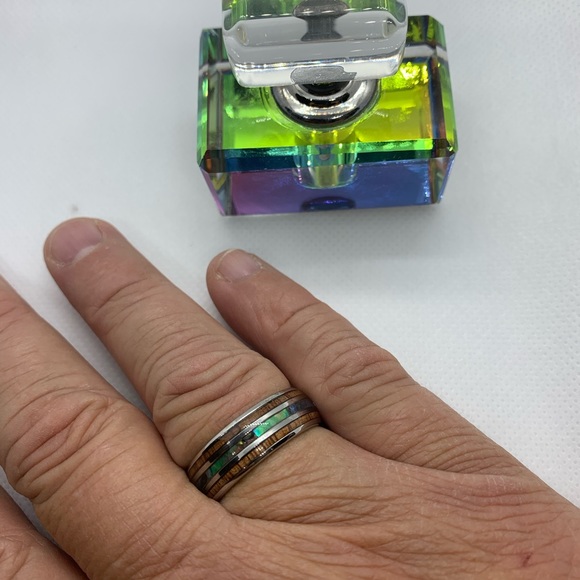 Men Rings Stainless Steel Wood Grain Fashion Women - Picture 7 of 7